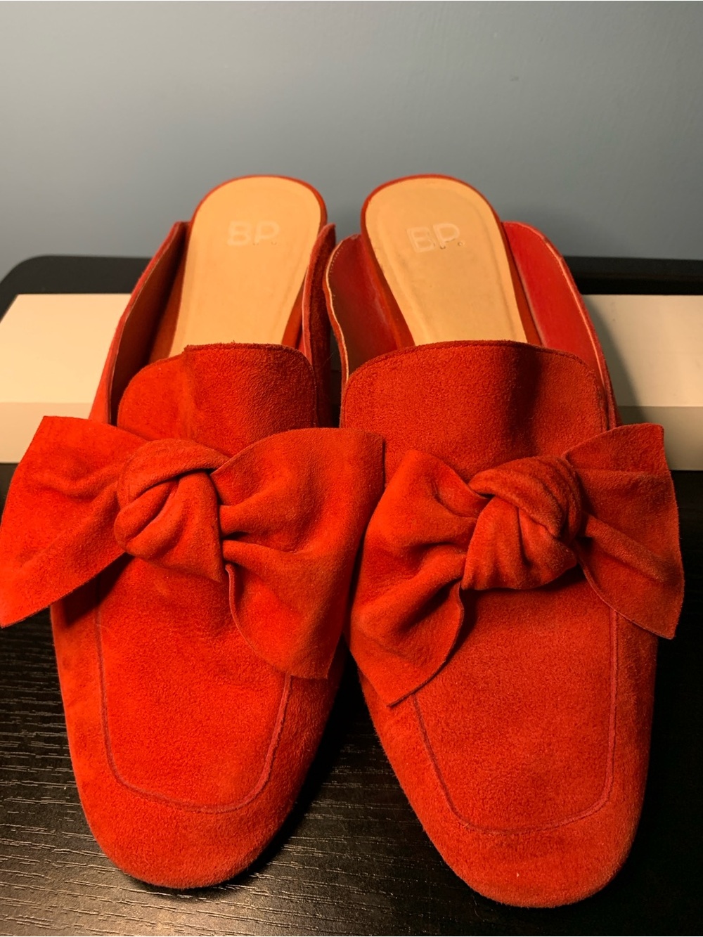 bp Red Suede Bow Mule Slides